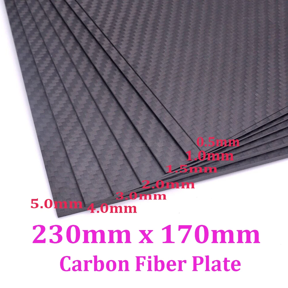 

Real Carbon Fiber Plate Panel Sheets 230mm X 170mm 0.5mm 1mm 1.5mm 2mm 3mm 4mm 5mm thickness Composite Hardness Material for RC
