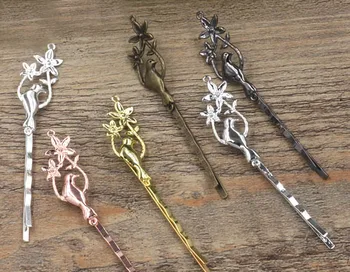 

14x38mm Blank Bobby Pins Hairpins Bases Vintage Filigree Bird Flower Hair Clip Findings DIY Hair Accessories Women's Jewelry