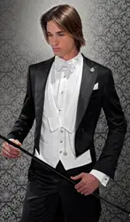 Последние Пальто Пант дизайн итальянский черный, белый цвет фрак Slim Fit 3 предмета мужской костюм смокинг жениха пользовательские жених