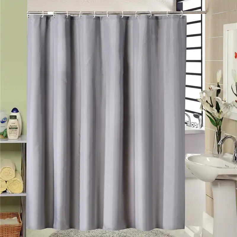 Waterproof Fabric Grey Shower Curtain Rings Hooks Set Bathroom Bath Mildewproof