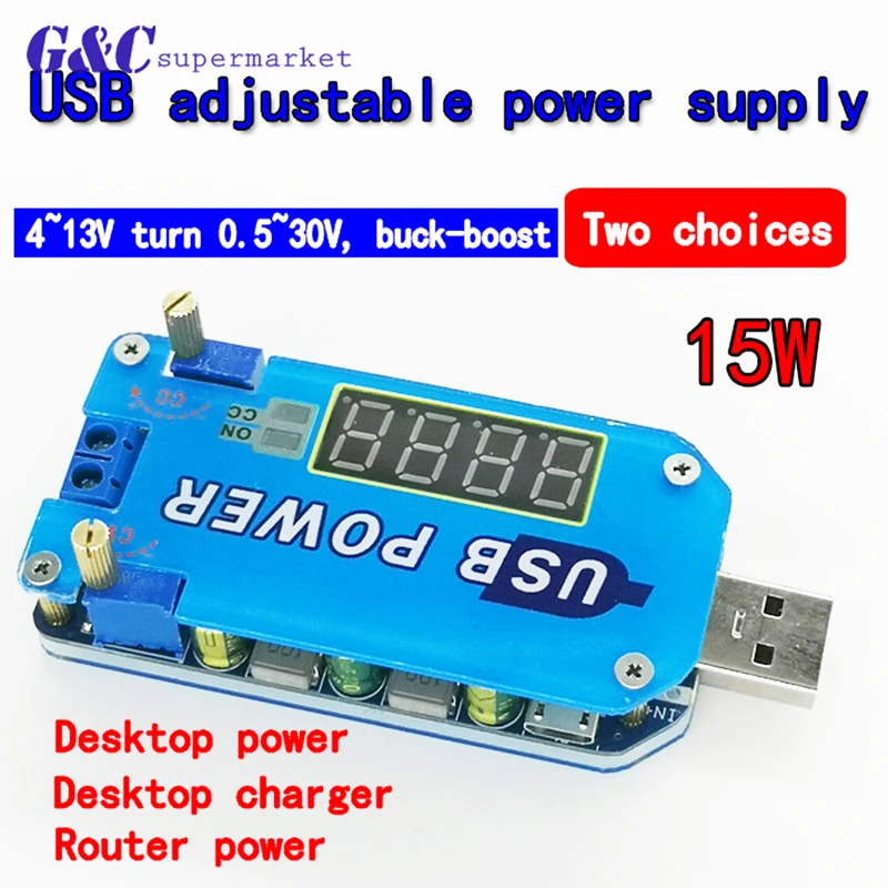 

15W Automatic step-up step-down Dc-Dc Adjustable Converter Power Supply Module DC 5V to 3.3V 9V 12V 24V 30V