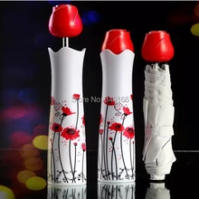 Мода Роза Ваза Стиль Зонтик для женщин солнечный и дождливый Зонты качество три складной Длина 30 см Открытый 95*57 см