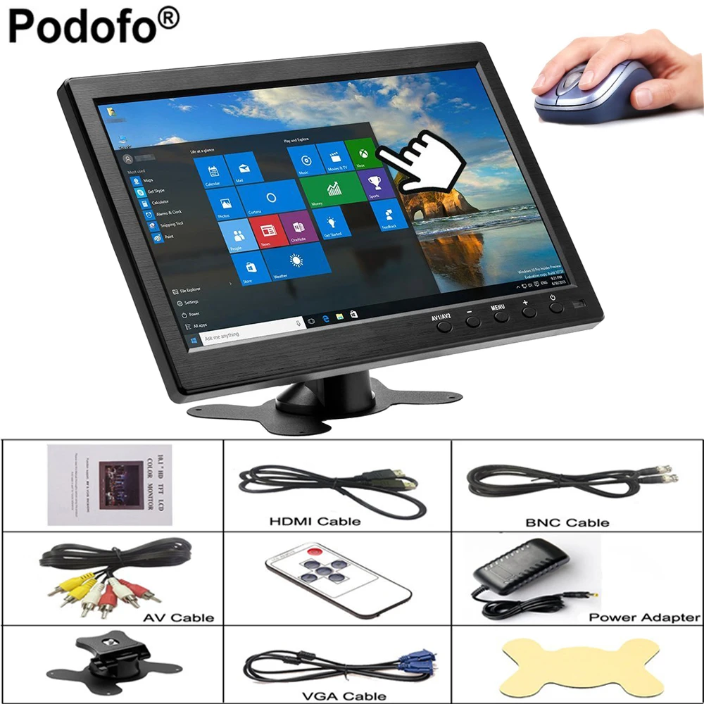 Podofo 10 1 LCD HD Monitor Mini TV Computer Display Color Screen 2 Channel Video Input