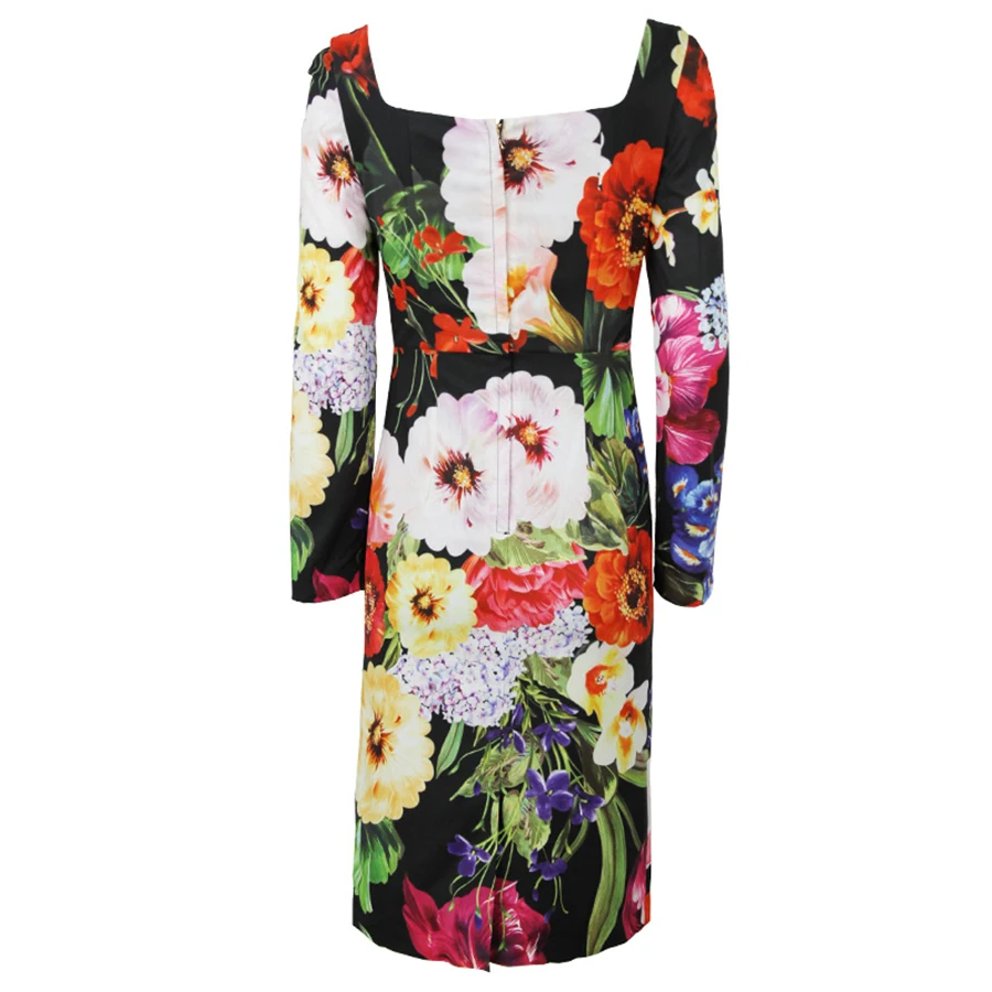 SEQINYY Slim Dress Flowers Colorful Printed 2019 Summer Spring New Fashion Women's Long Sleeve High Quality Knee Sheath Dress SEQINYY Slim Dress Flowers Colorful Printed 2019 Summer Spring New Fashion Women's Long Sleeve High Quality Knee Sheath Dress