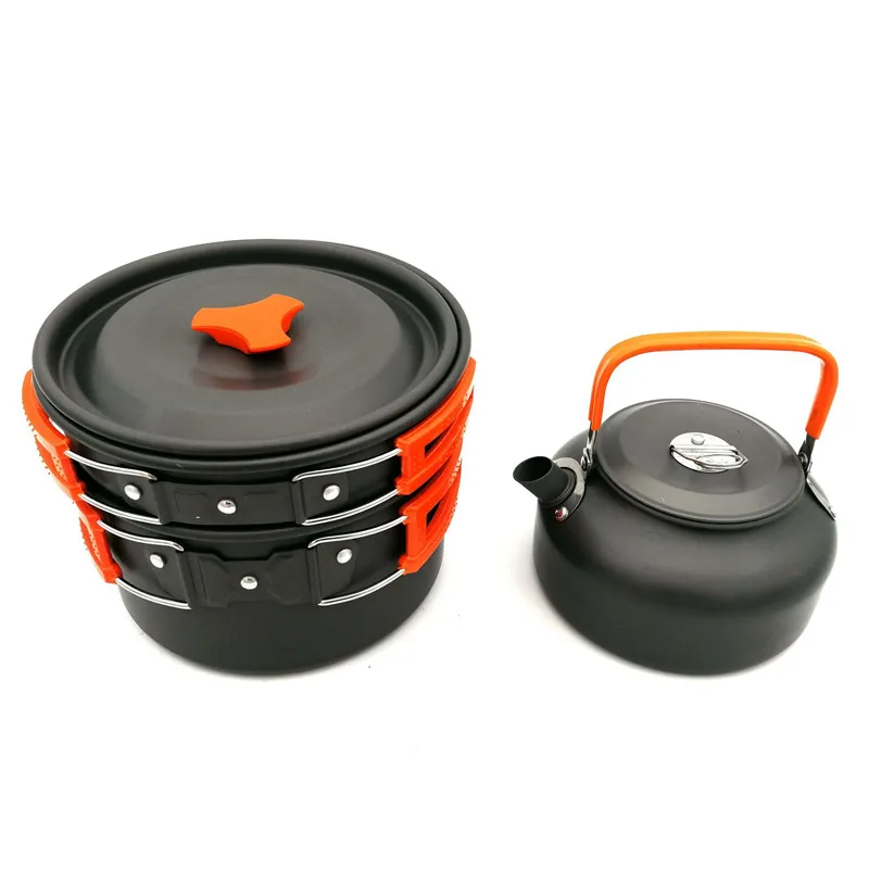 3 piezas de Camping al aire libre de utensilios de cocina tetera olla freír Pan conjunto plegable portátil senderismo Picnic caminando utensilios turística vajilla