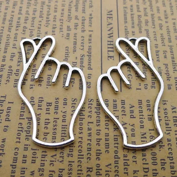 

50pcs Exquisite hollow Sign language love charms pendants 25*42mm Antique silver bag accessories craft Jewelry earring bracelet