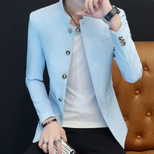 Мужская тонкая туника с воротником-стойкой, китайский Блейзер, куртка, повседневное пальто, куртки K23