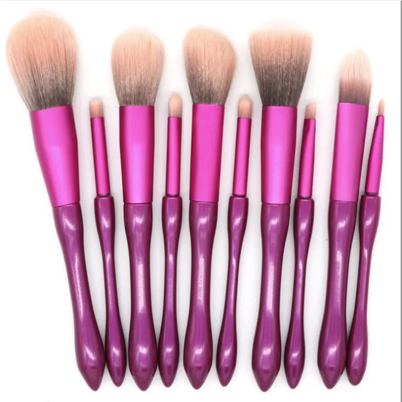 New 10 pieces professional high end makeup brush set purple red beauty