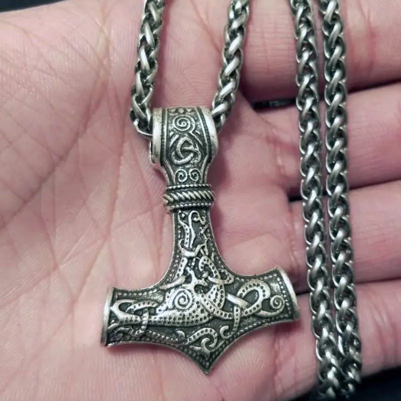 1pcs dropshipping Viking Necklace Mjolnir Hammer Pendant Huge Thor hammer Mjolnir Viking Amulet Hammer Scandinavian Pendant (7)