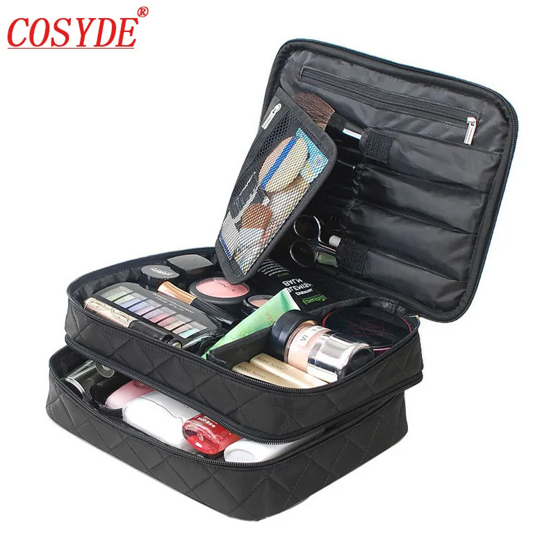 

Double Black Cosmetic Bag Large Capacity Travel Necessary Wash Bag Markup Pouch Beautician Protective Cover Wash Bag Organizer