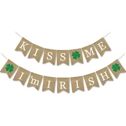 Kiss Me I'm Irish ST Патрика's Day брезентовые флажки декоративные Висячие украшения Гирлянда из ткани