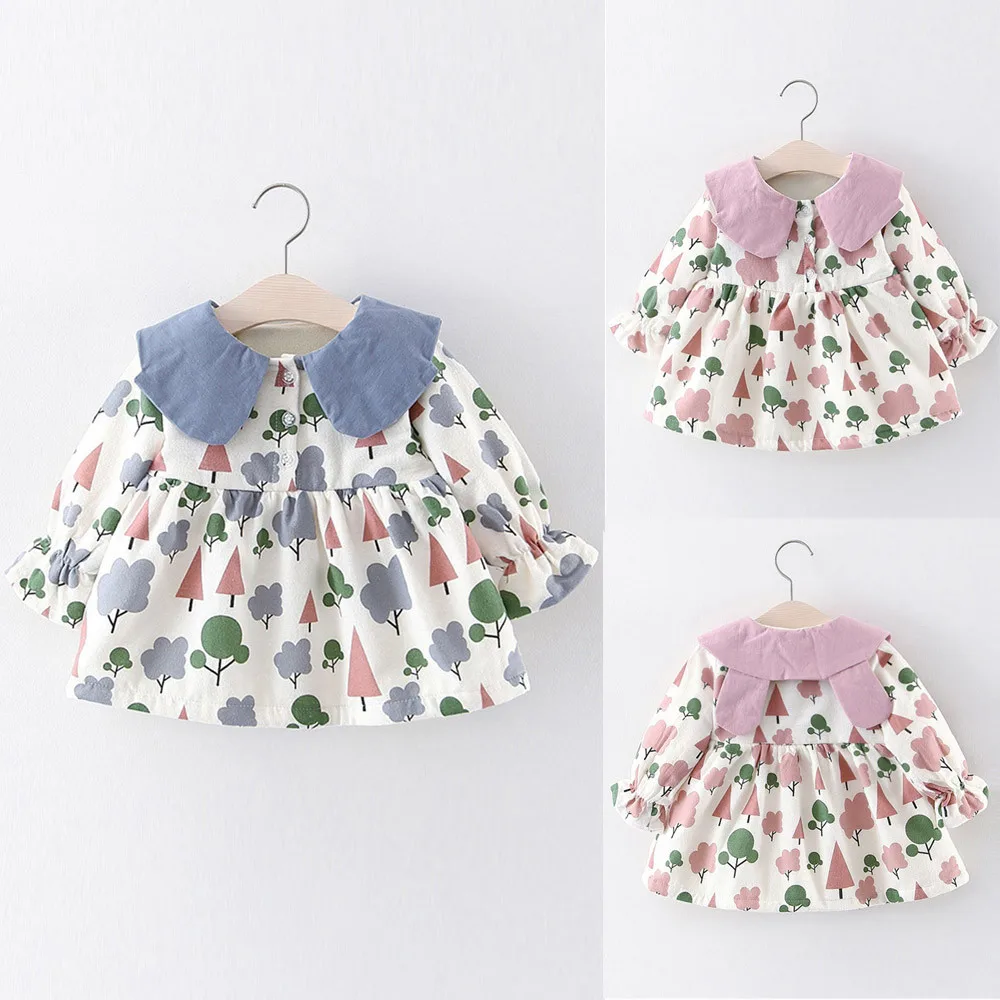 Baby Girls Dress Newborn Infant Baby Long Sleeve Tree Floral Print Dress 2018 New Winter Thick Warm Princess Dress Vestidos 1030