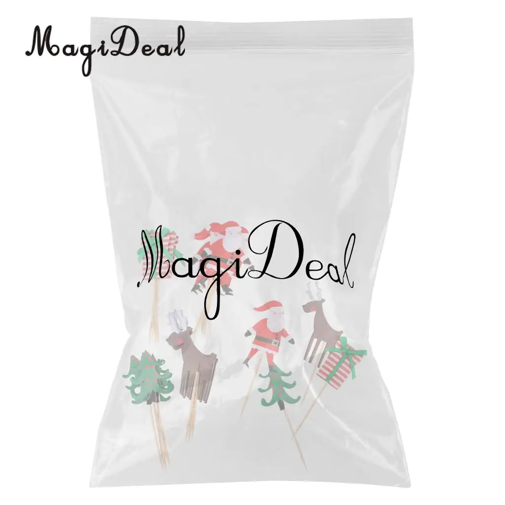 MagiDeal Pack of 24 Pieces Festival Cartoon Christmas Cupcake Picks Tree Santa Reindeer Box Cake Toppers Birthday Food Toothpick