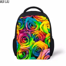 Imágenes personalizadas, impresión en 3D de flores, rosa, mochilas escolares, mochila Vintage para niños, 12 pulgadas, mochila escolar para niños pequeños, bolsa elegante para el colegio