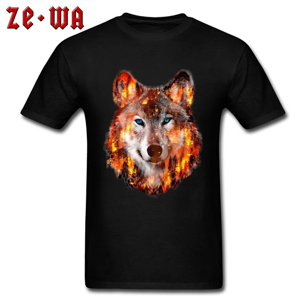 wolf escape from hill fire T Shirt Rife Round Neck Summer Short Sleeve Pure Cotton Men T Shirt 3D Printed Tshirts wolf escape from hill fire black