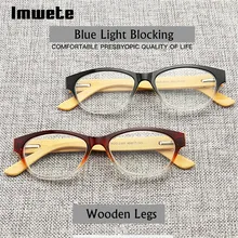 Imwete бамбуковые очки для чтения в деревянной оправе для женщин и мужчин дальнозоркость синий светильник Блокировка читателей пресбиопические деревянные диоптрийные очки 1,0 1,5 2,0