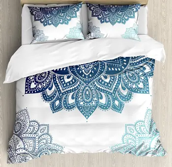

Henna Duvet Cover Set South Asian Mandala Design with Vibrant Color Ornamental Ethnic Illustration Decorative 4pcs Bedding Set