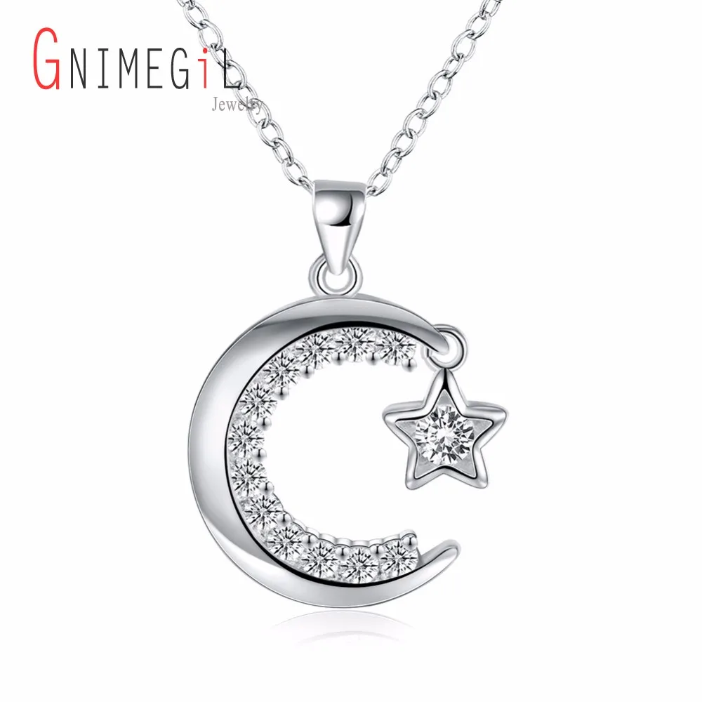 10k or Jaune croissant de lune avec diamant étoile Islamique Collier Pendentif