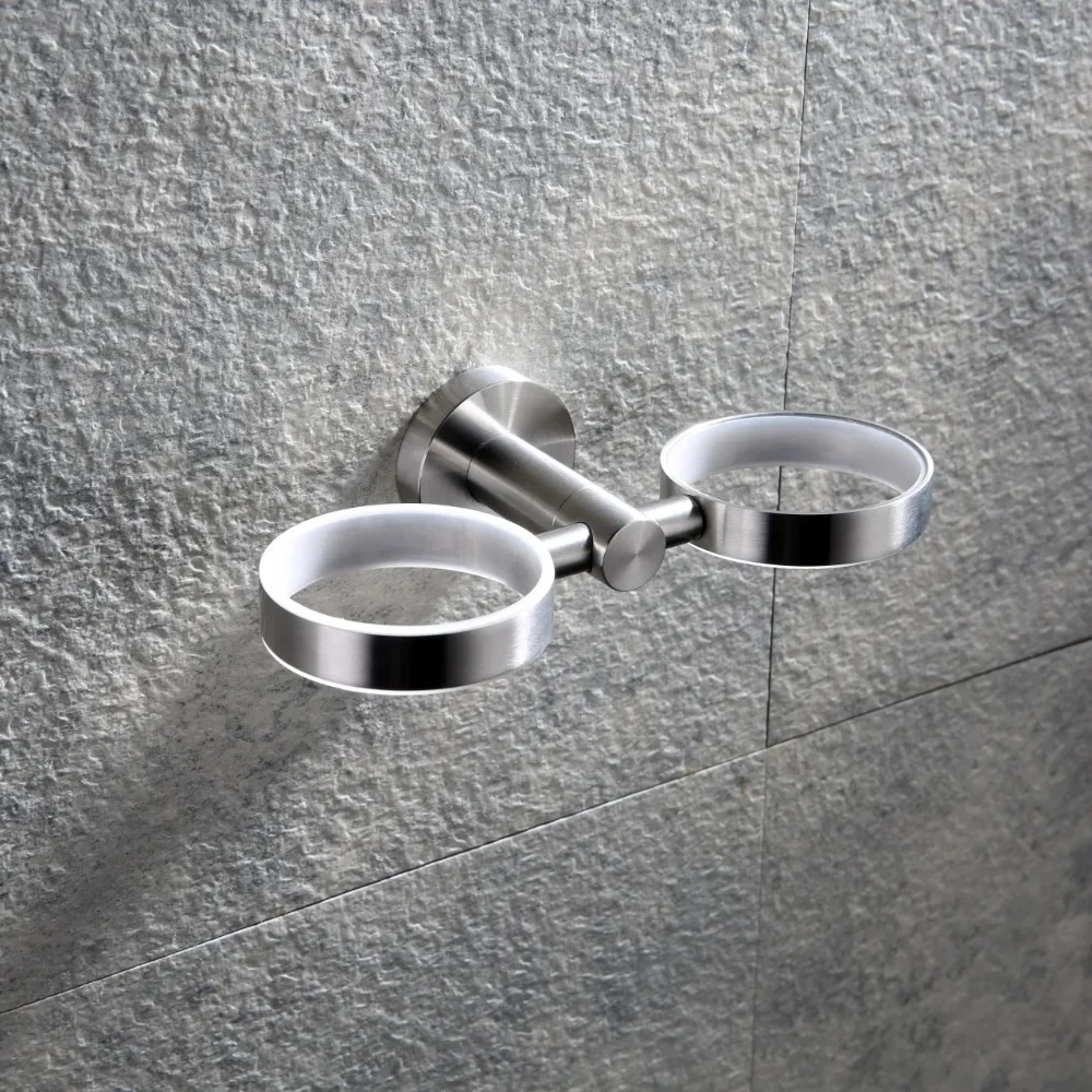 Double Cup Stainless Steel Mouth Cup 304 Stainless Steel Bathroom Wall Mouth Holder Toothbrush Holder Brushing 9184K