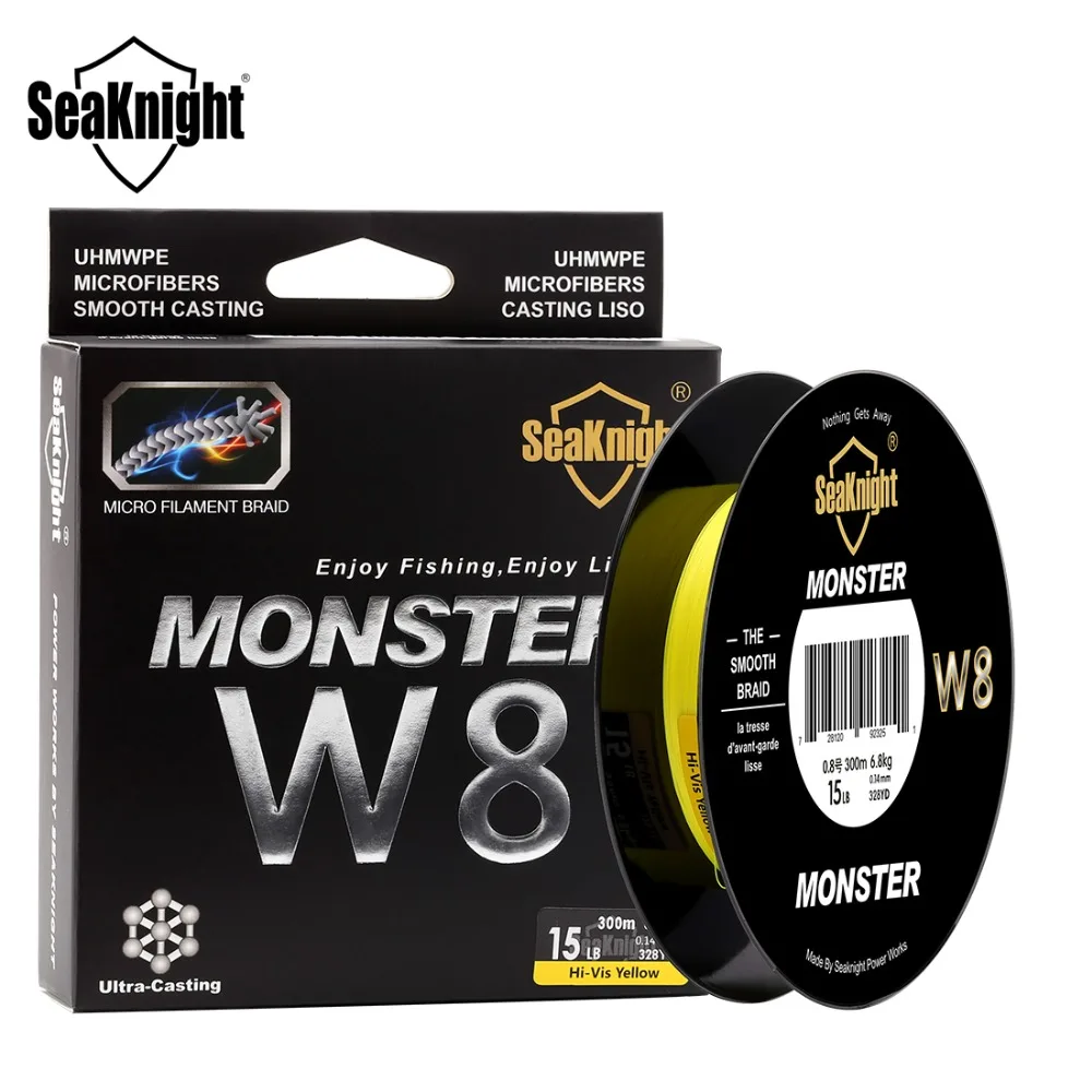 

SeaKnight MONSTER W8 300M 8 Strands Braided Fishing Line Super Thin 0.8# PE Multifilament Floating Fishing Line 15LB 6.8KG