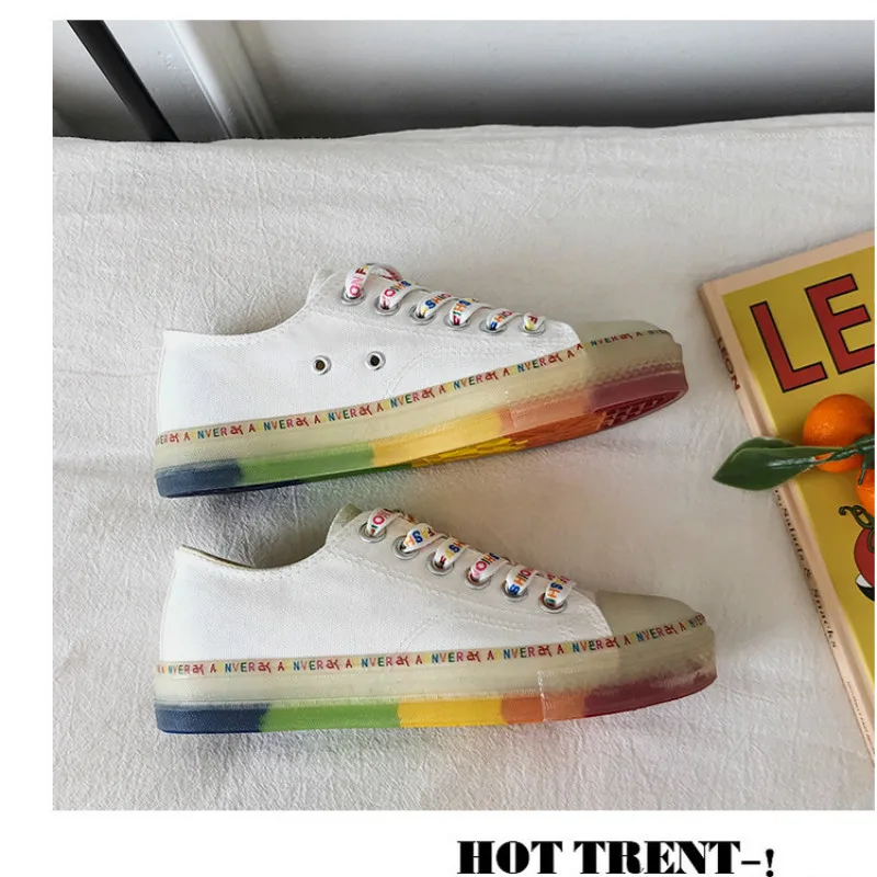 Women Canvas Sneakers Spring autumn Fashion Wild woman running shoes trend Rainbow Transparent sole woman sports shoesY2-73