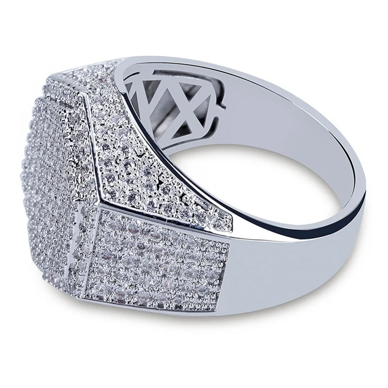 Трендовое кольцо в стиле хип-хоп микро-инкрустированное AAA+ кубическое циркониевое кольцо с камнями золотого, серебряного цвета Шестигранная форма рок-кольца для мужчин ювелирные изделия