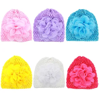 

New Knitted Baby Hat Cute Lace Flower Elastic Mesh Hollow Cap 6 Color In Summer MZ006