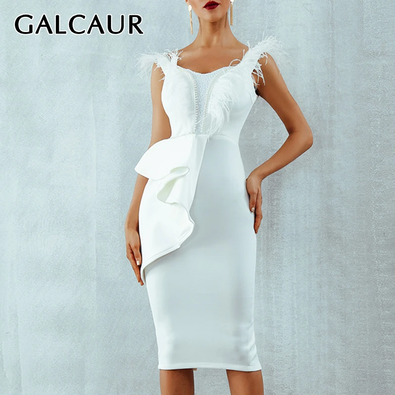 

GALCAUR Sexy Summer Dress Women Sleeveless Off Shoulder High Waist Tassel Patchwork Ruffles Evening Party Dresses Female 2019