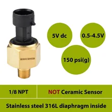 0 150psi, 10 бар, 1 МПа, 5 в постоянного тока питания, 0,5 4,5 в выход, датчик давления мазута, диафрагма из нержавеющей стали 316L, 1 8 NPT