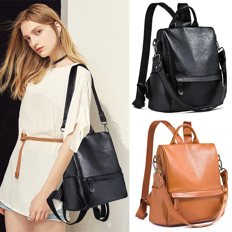 

Fashion Backpack Female Fall 2018 New Wild Personality Soft Skin Backpack Simple Multipurpose Travel Bag