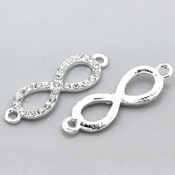 

20Pcs Silver Plated Shape 8 Clear Rhinestone Connectors Charms Jewelry Findings 33x10mm(1 2/8"x3/8")