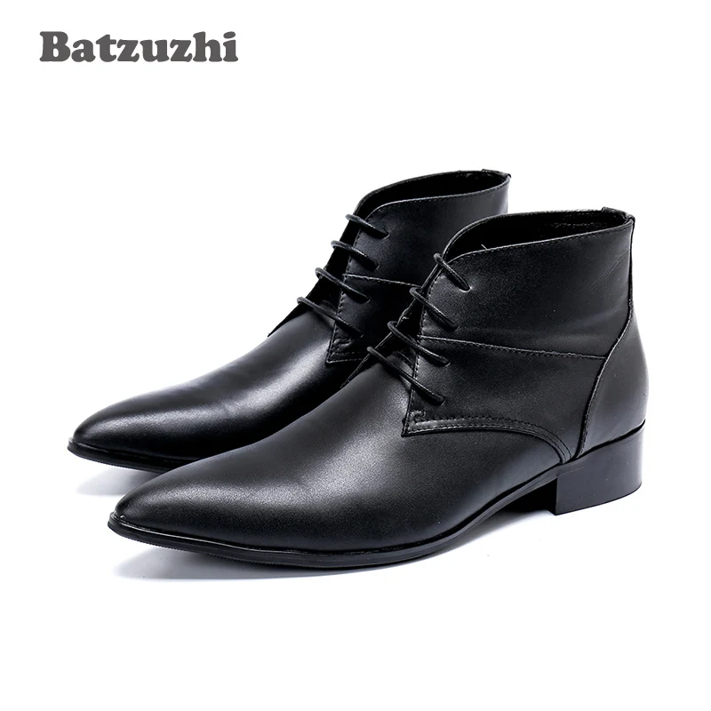 Tipo Japonês Boots Lace Toe Genuína De 46 Apontou up Hombre Senhores Preto Couro Formal Homens Batzuzhi Negócios Ankle Dos Botas FqB7n5Fd