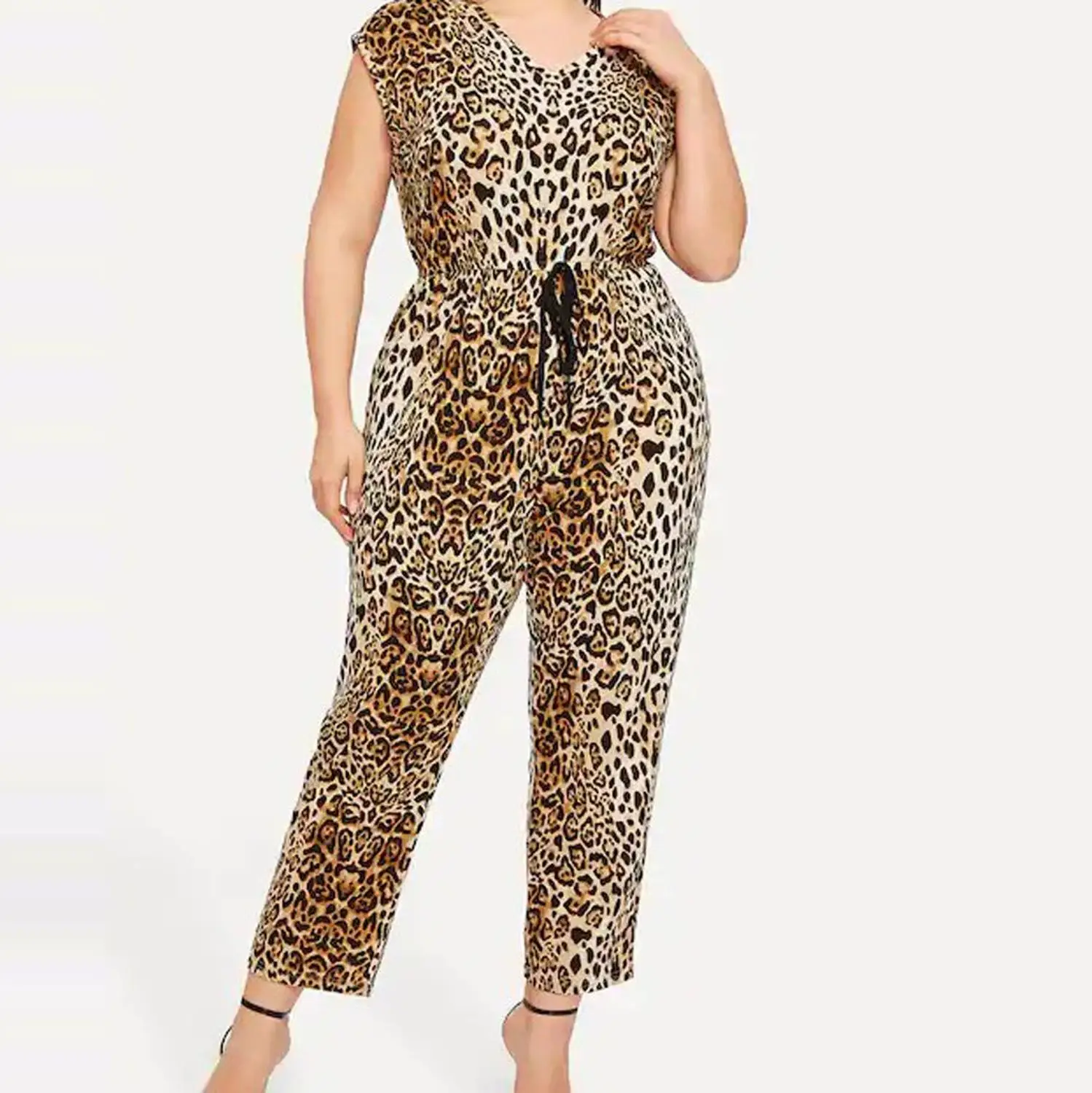 

Sexy Women Bodysuit Fashion Leopard Print Sleeveless V-Neck Halter Ladies Tank Top and Pant Jumpsuit Body Femme #2M15 #N