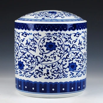 

Blue and white with lid Jingdezhen Chinese ginger jar Antique Ceramic Jars white ceramic temple jar