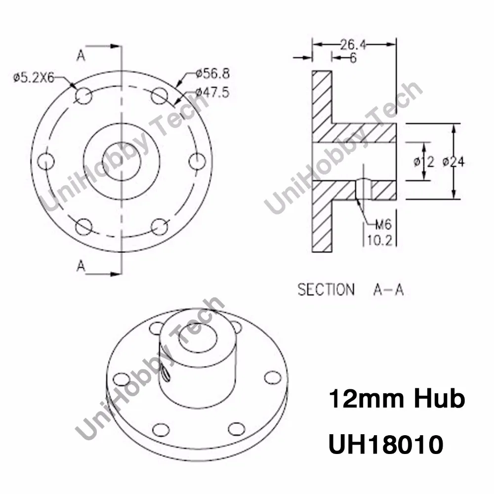 UH18010 12mm Hub-Motor Shaft Coupling Shaft Hubs Mecanum Wheels Universal Hubs Aluminum