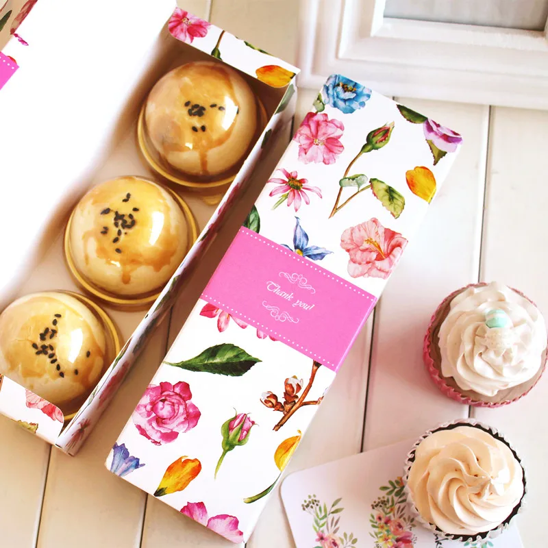 Flower Long Paper Box Swiss Roll Cake Boxes Cookie Mooncake Cardboard