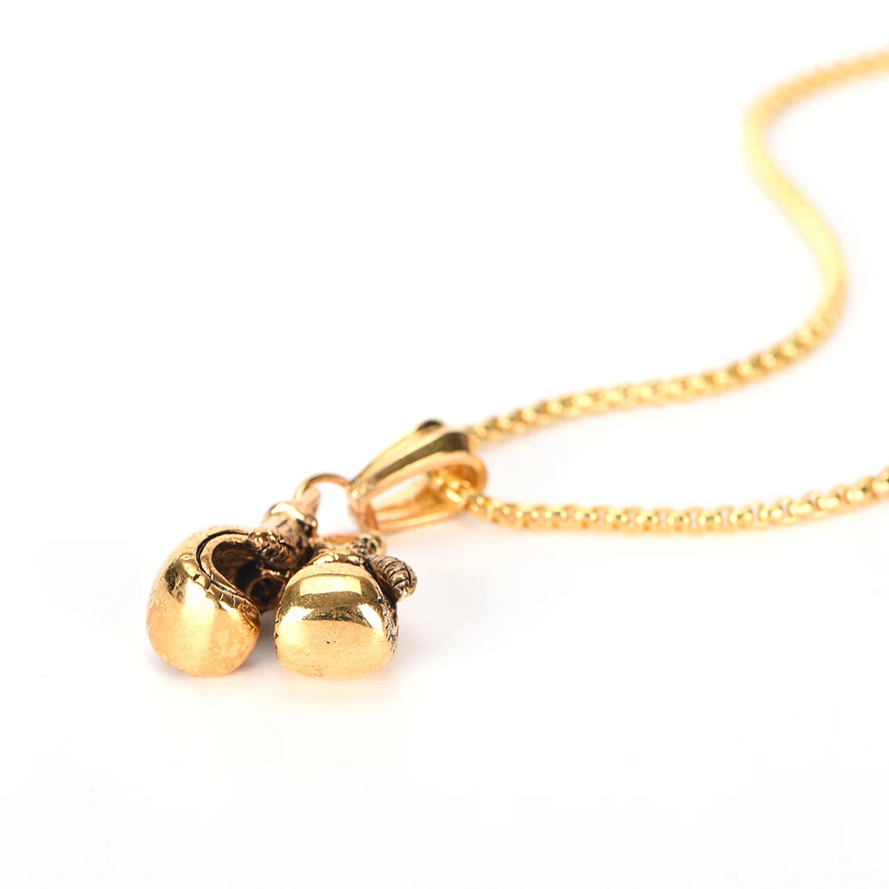 Men Necklace Gold Color Stainless Steel Chain Pair Boxing Glove Pendant Charm Fashion Sport Fitness Jewelry