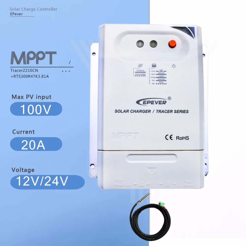 

Tracer 2210CN Mppt 20A Solar Charge Controller 12V/24V Auto Solar Panel Battery Charge Regulator with Temperature Sensor