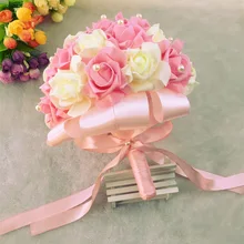 AYiCuthia PE цветы свадебные аксессуары букет невесты романтический свадебный букет розовая искусственная Роза Свадебные украшения S1
