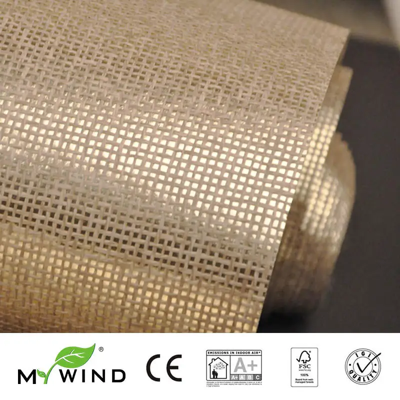 

2019 MY WIND Grasscloth Wallpapers Luxury Natural Material Innocuity gold Paper Weave Design Wallpaper Roll Decor papier peint