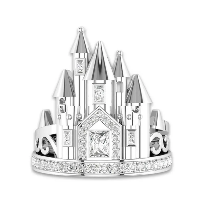 Роскошное кольцо Anel серебряного цвета с романтическим замком для женщин, ювелирные изделия, обручальное кольцо Anillos с цирконием, массивные подарки
