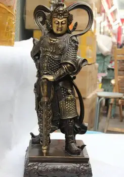 

23" China Feng shui Copper Bronze famous Guan Gong Wei Tuo warrior Statue