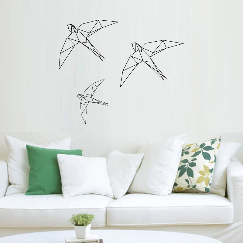 Оригами, птицы, настенные Стикеры, геометрические птицы, летающие Красивые Животные, милая природа, гостиная, наклейка, декор на стену для детской комнаты, L84