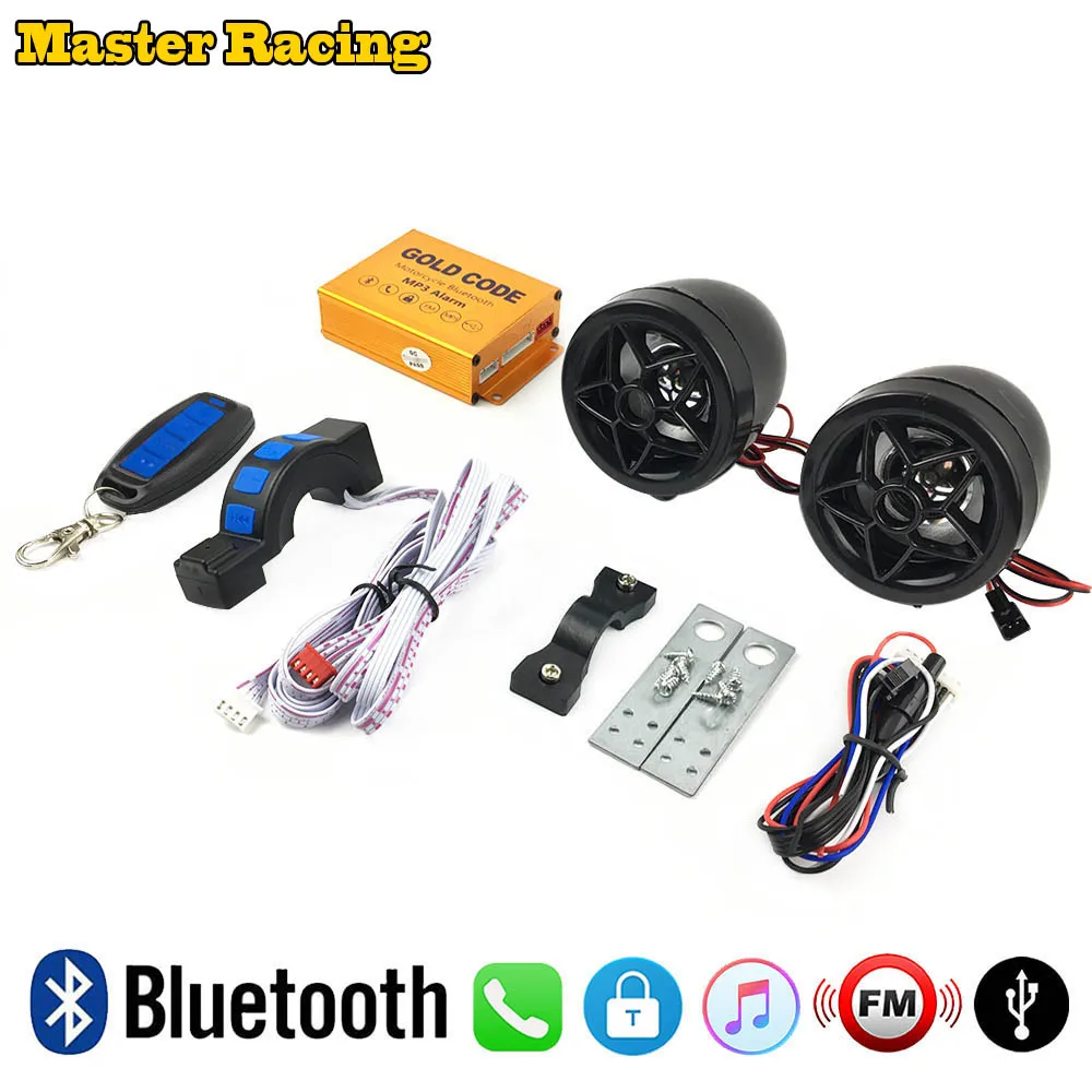 

Motorcycle Bluetooth Audio Sound System Scooter Speakers FM Radio MP3 Music Player Motor Anti-theft Security Alarm USB Charger