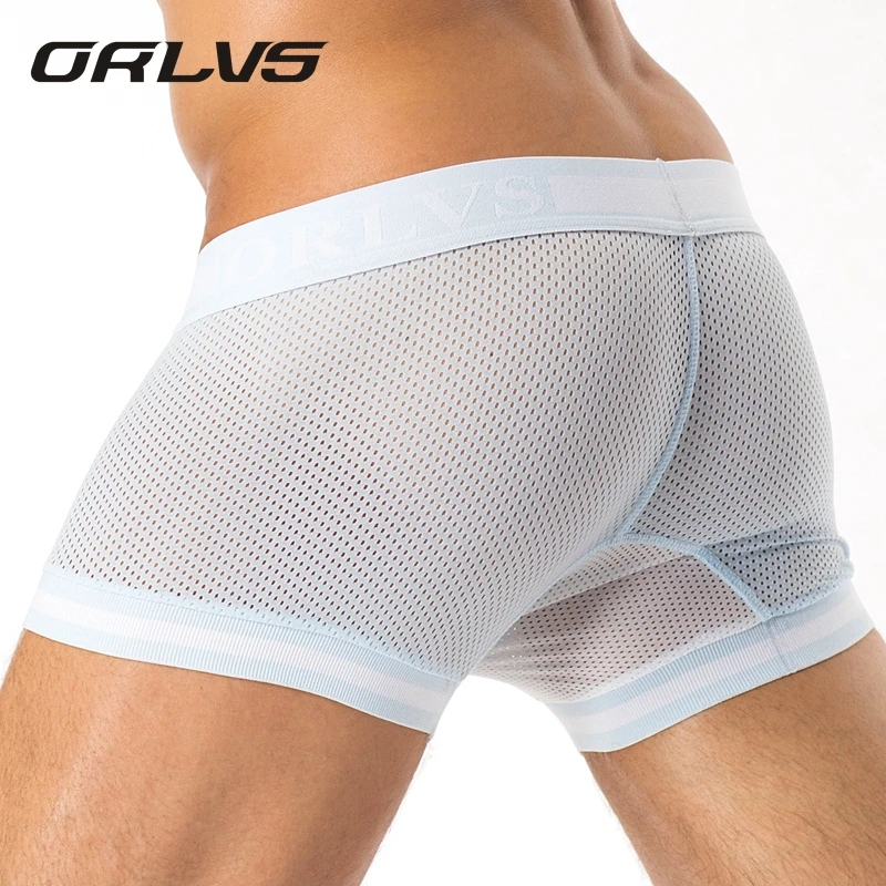 

ORLVS Brand Sexy Men Boxer Mesh Men Underwear U Pouch Sexy Underpants Cuecas Mesh Pants Trunks Boxer Shorts Male Panties