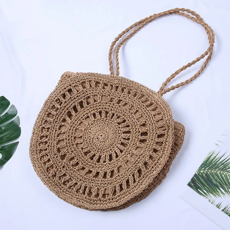 

Women Woven Hollow Out Handbags Fashion Round Rattan Shoulder Bag Summer Casual Beach Bag Women bolso mujer 2019 New Arrival