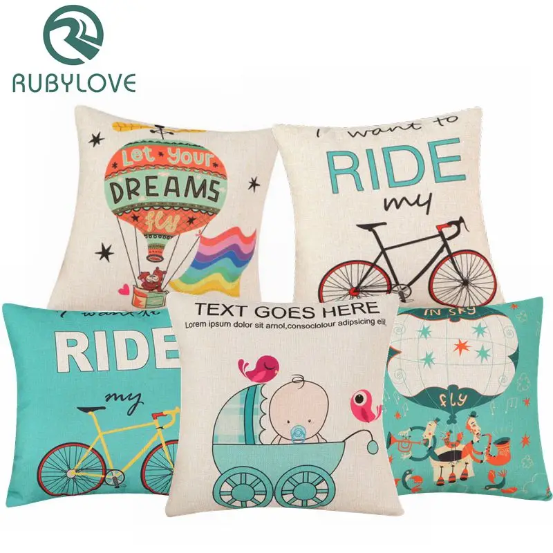 

Cartoon Hot Air Balloon Bicycle Bike Pattern Cotton Linen Throw Pillow Cushion Cover Home Decoration Sofa Bed Pillowcase