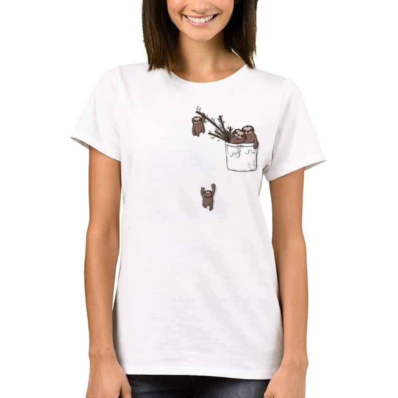 Новинка, Женская Классическая футболка с коротким рукавом и карманом, женские футболки с круглым вырезом, топы с забавным карманом и принтом обезьяны