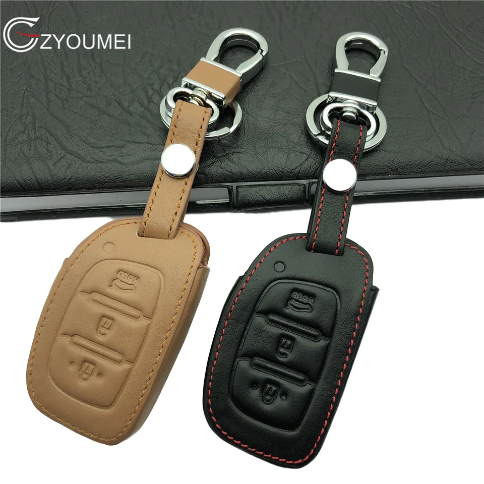 Buy Genuine Leather Car Key Cover 3 Button Auto Key