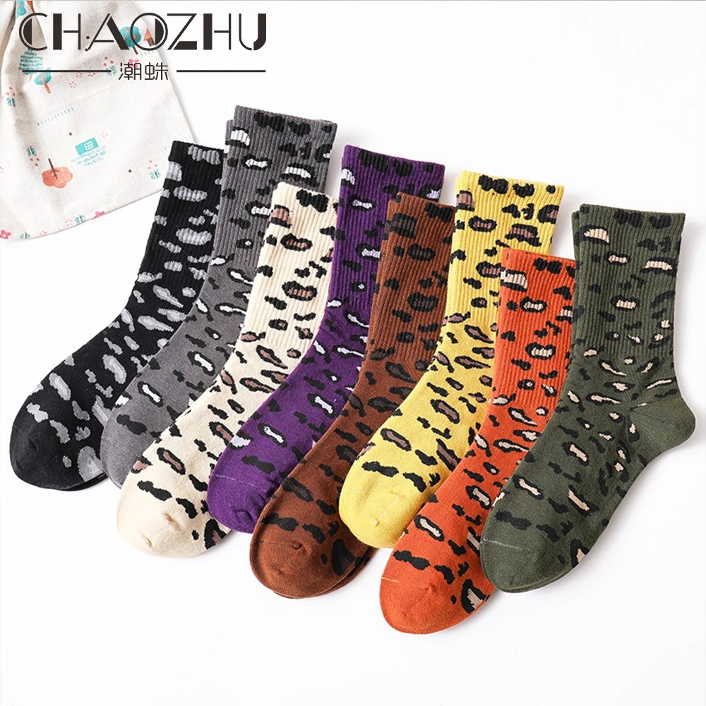 

CHAOZHU 2019 New Ins Fashion Leopard Pattern 8 Colors Vintage Cartoon Street Girls Women Snap Cotton Socks Stretch Skarpetki